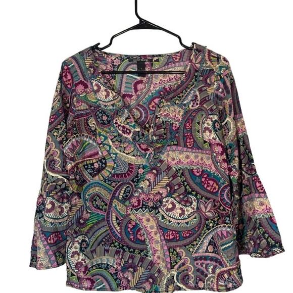 Lucky Brand Purple Multi Color Floral Bohemian V-Neck Blouse Women Sz S - Picture 1 of 8